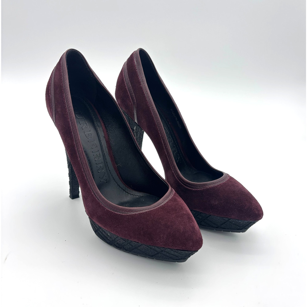 Burberry Prorsum Suede Platform Pump Check Heel Burgundy EU 37 Italy